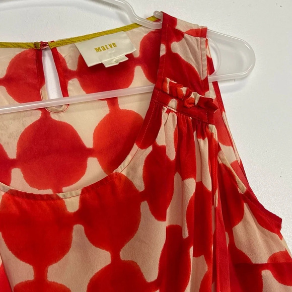 Maeve Anthropologie Blouse Womens Size 6 Red Ivory Geometric Draped Top Silk - Picture 3 of 8